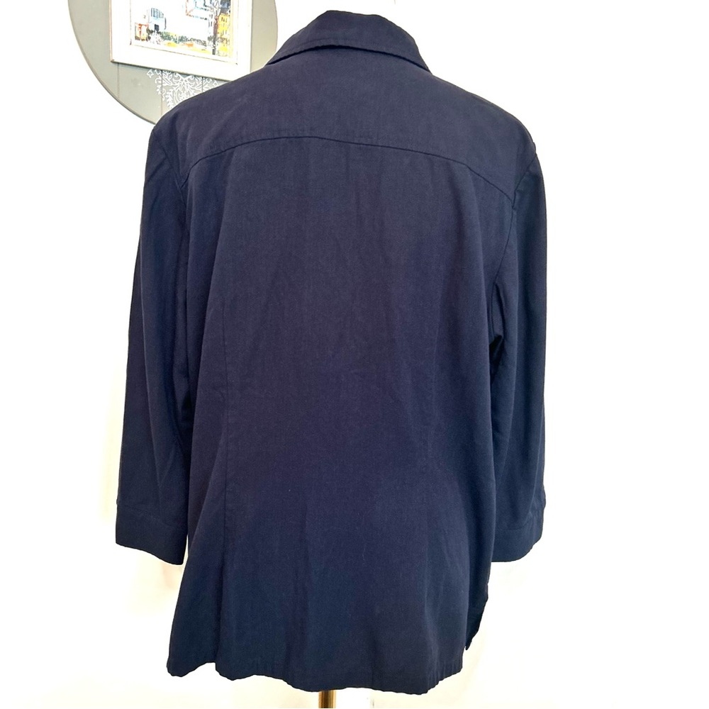 Talbots Navy Linen Blend Blazer Jacket Collared Button Down Shacket Size 14 - Picture 4 of 11